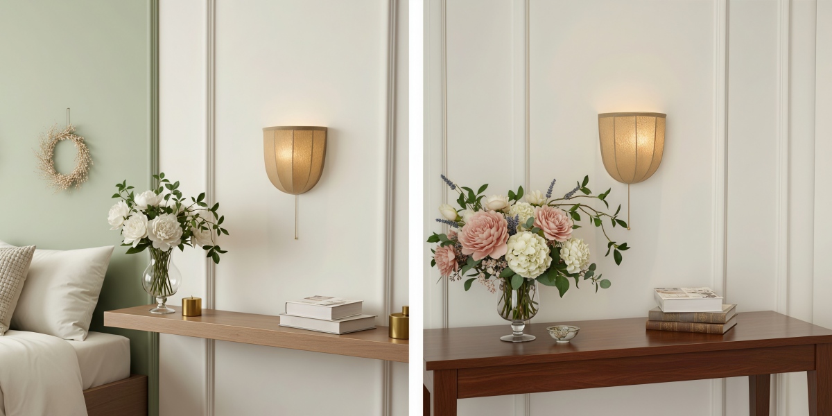 Fablune wall lamp in two matching room scenes