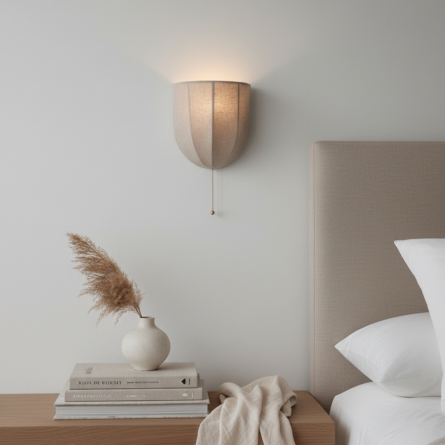 Fablune linen shade wall sconce in a bedroom