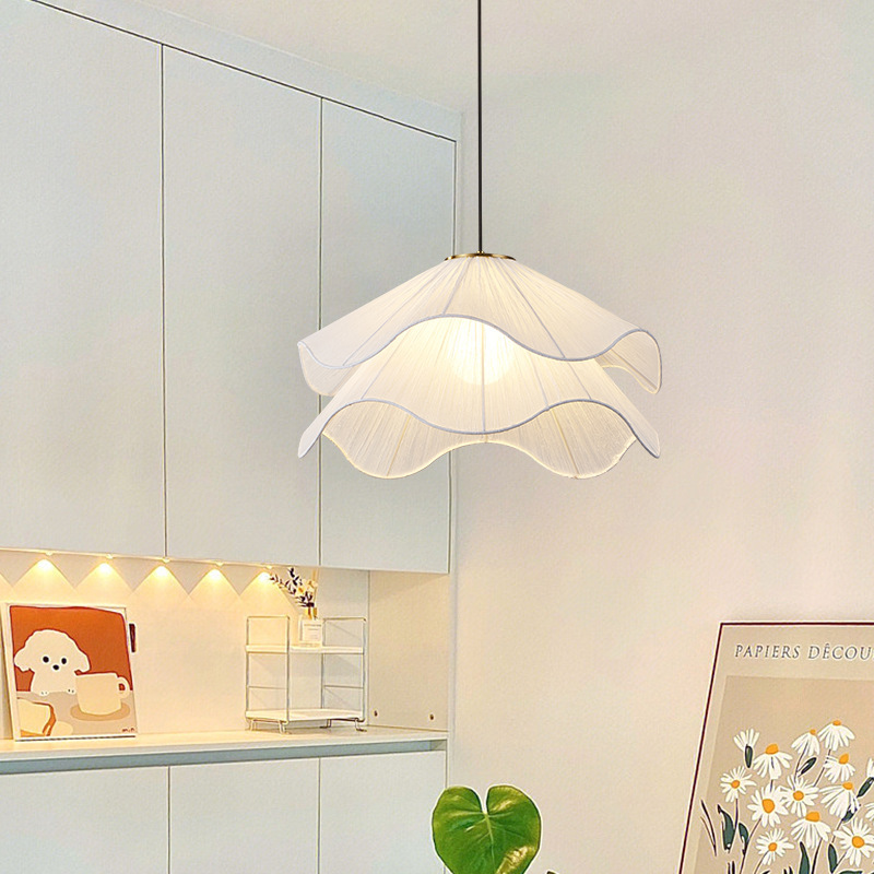 Layered floral pendant light in a bright interior