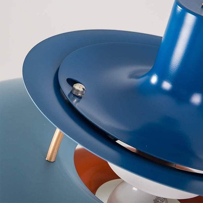 Close-up of blue pendant shade detail