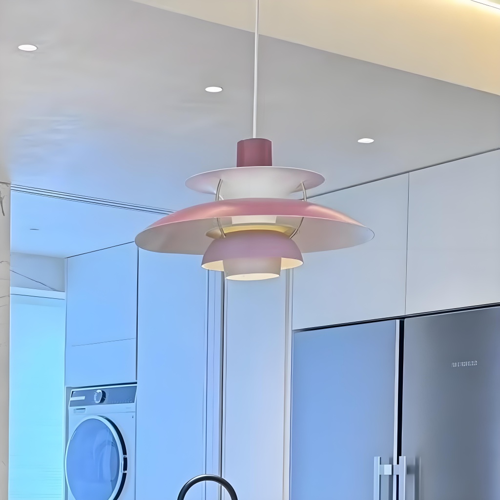 Pink pendant light kitchen setting