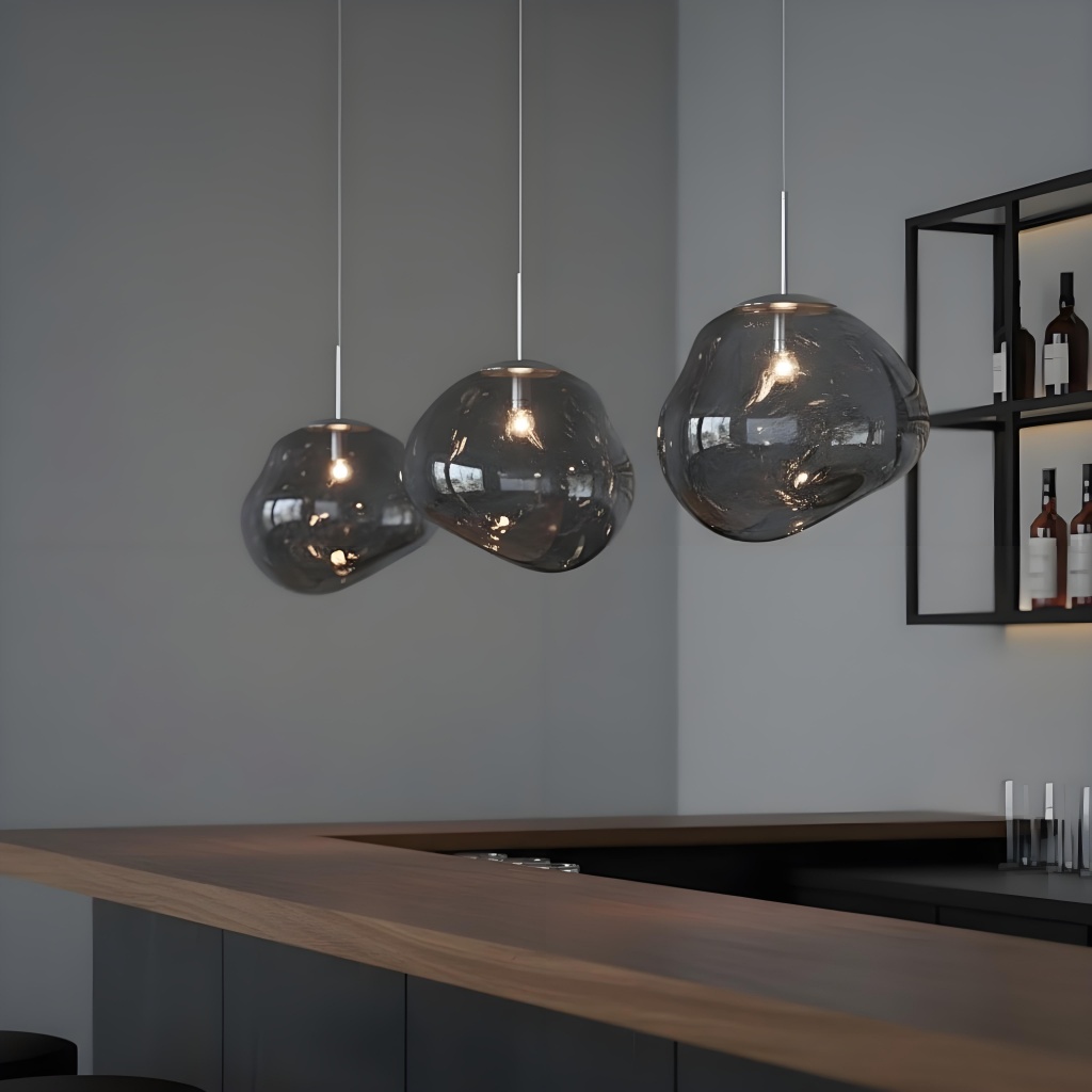Smoke gray Glyador pendants over counter