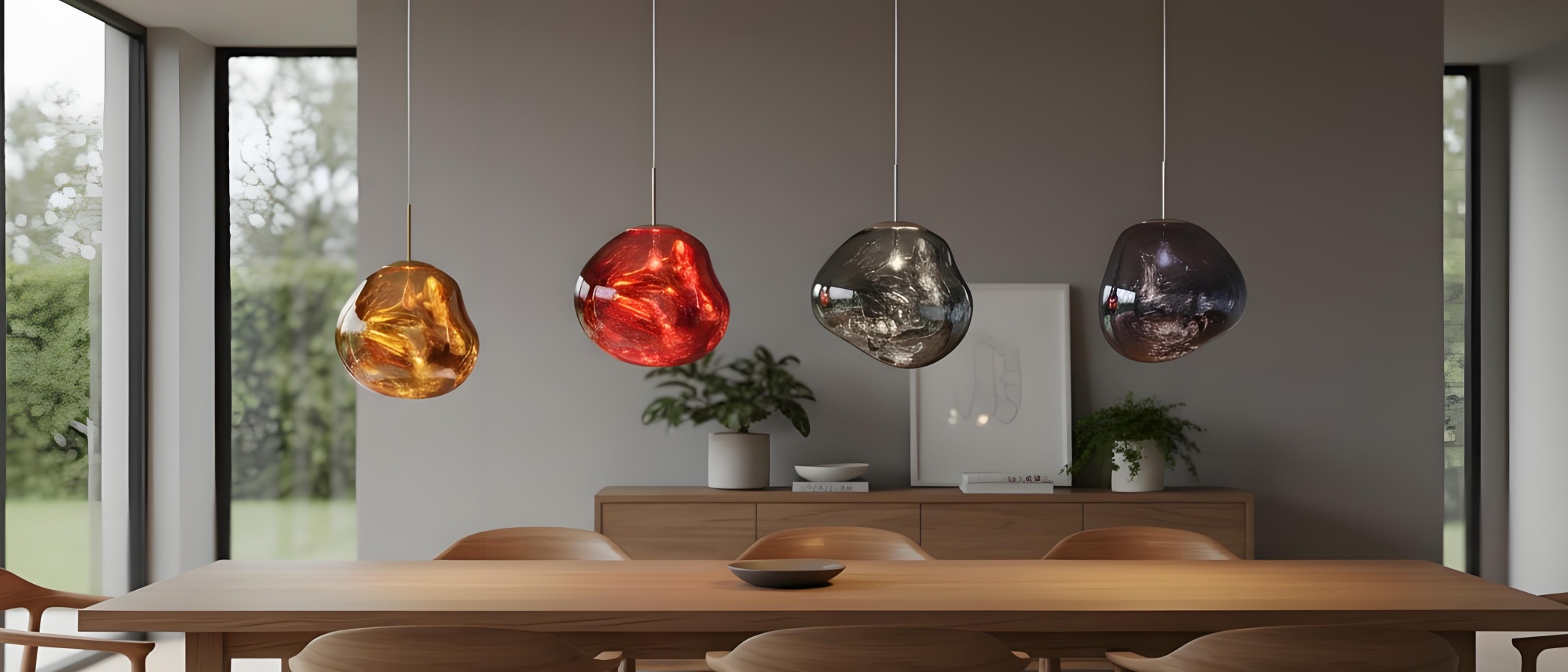 Glyador pendant lights above a dining table