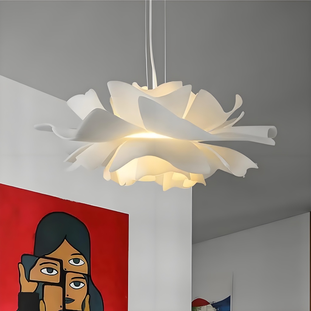 White flower pendant light in a real room
