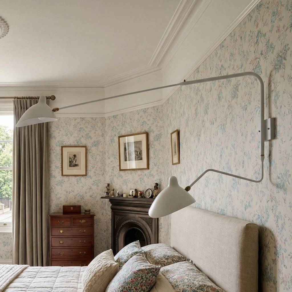 Arclume long arm wall light in a bedroom