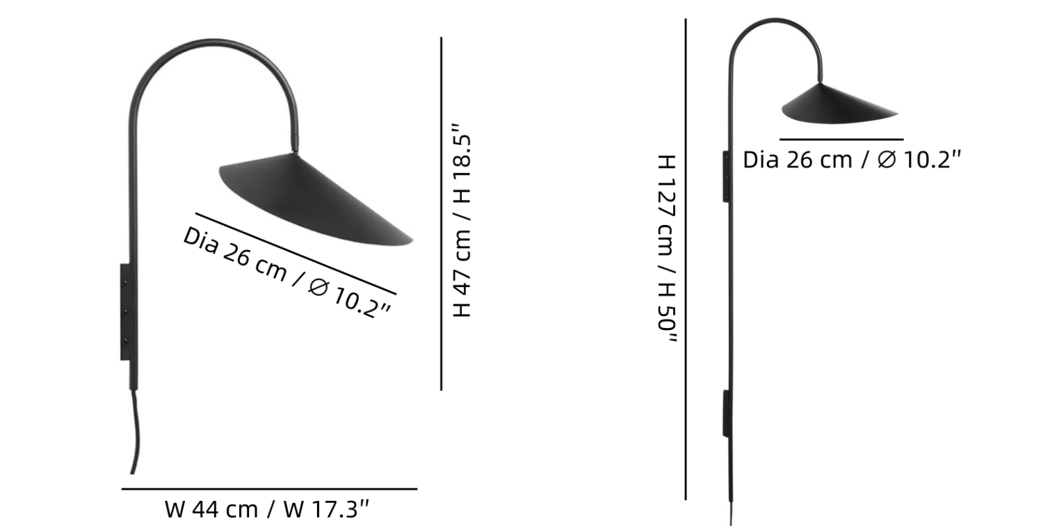Swivora wall light size and technical detail diagram