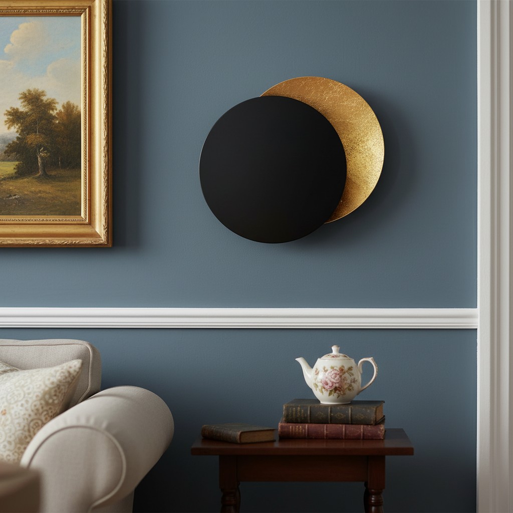 Discola wall light styled in a room with framed art