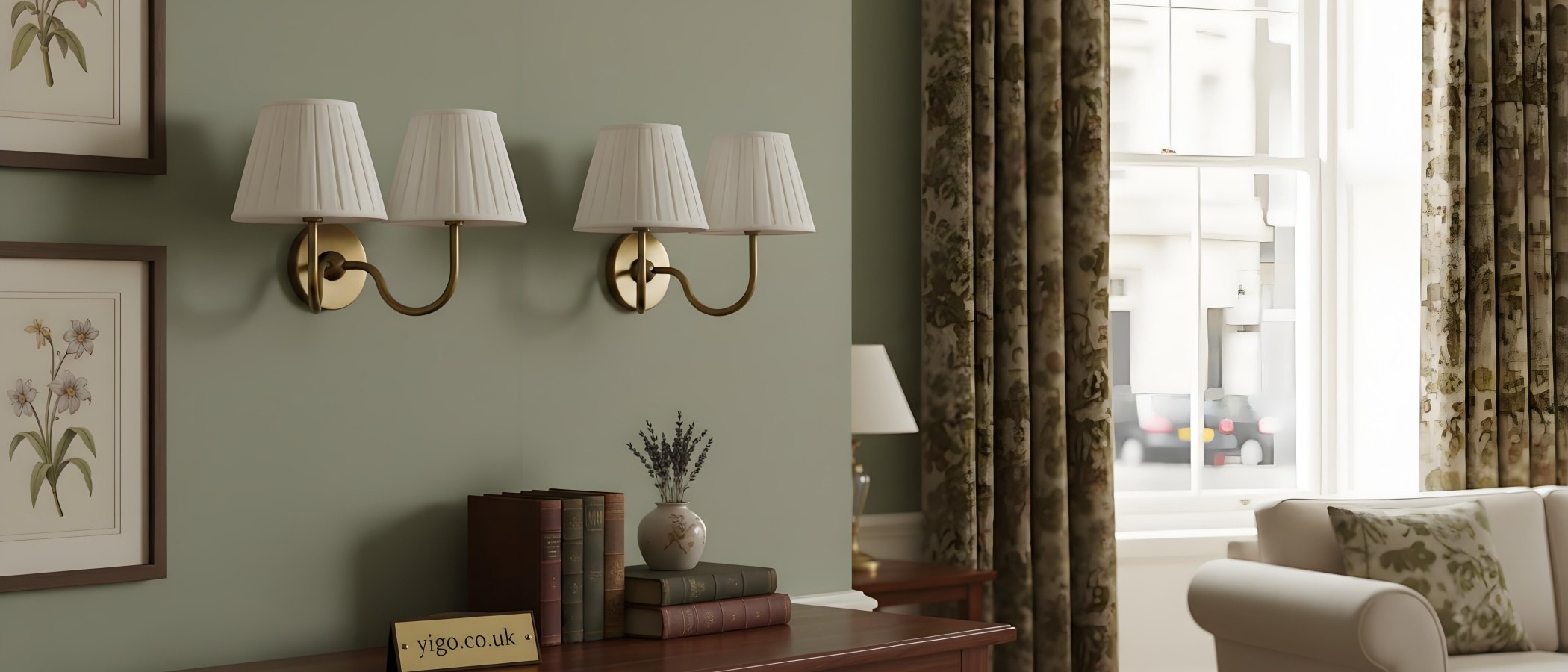 Luvora Brass Wall Light with Pleated Fabric Shade