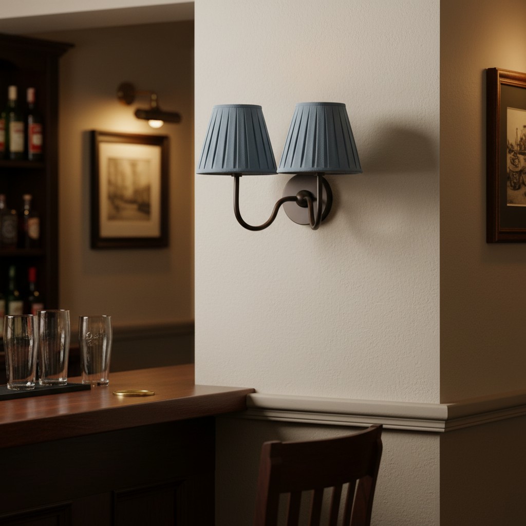 Blue shade double wall light in dining space