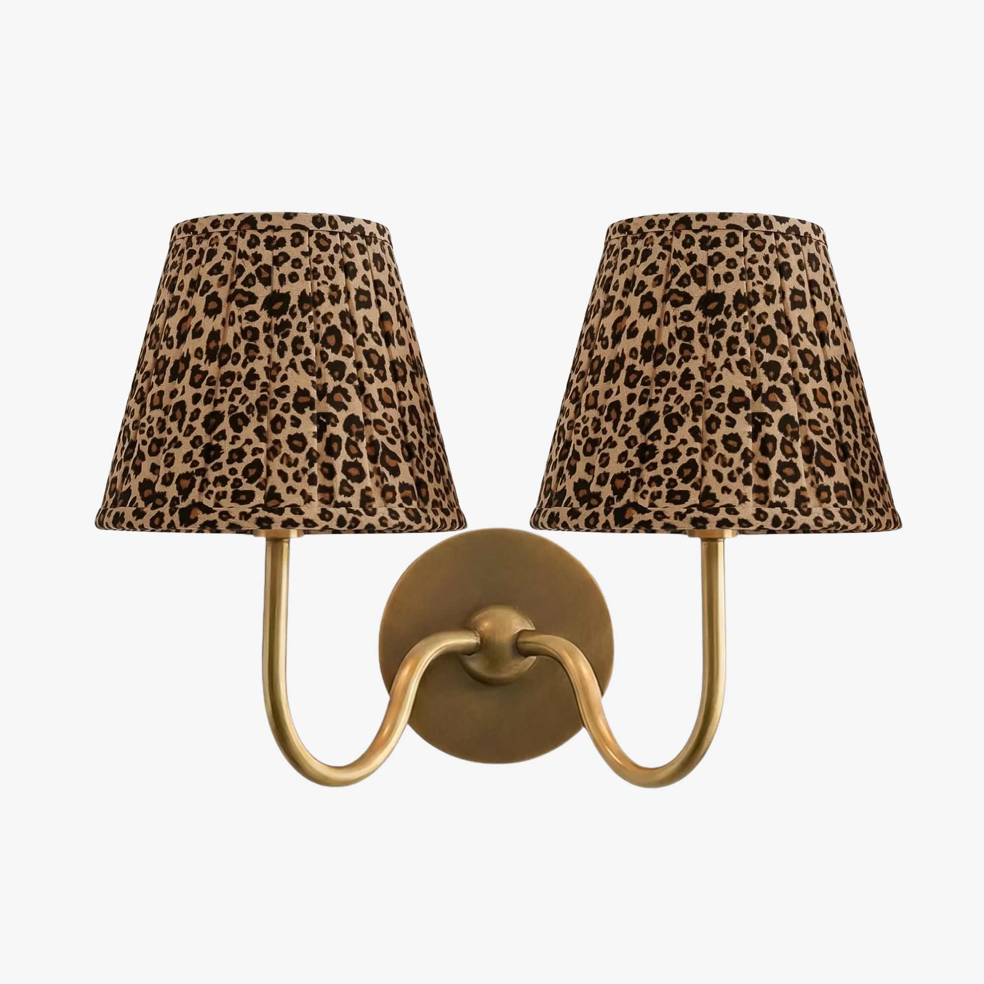 Leopard shade brass double wall light