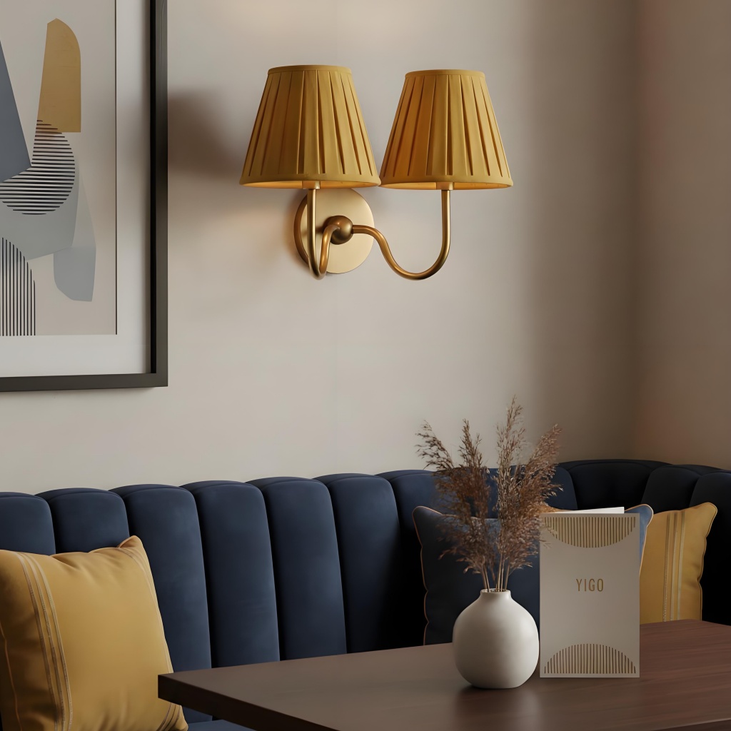 Mustard shade double wall light in living space