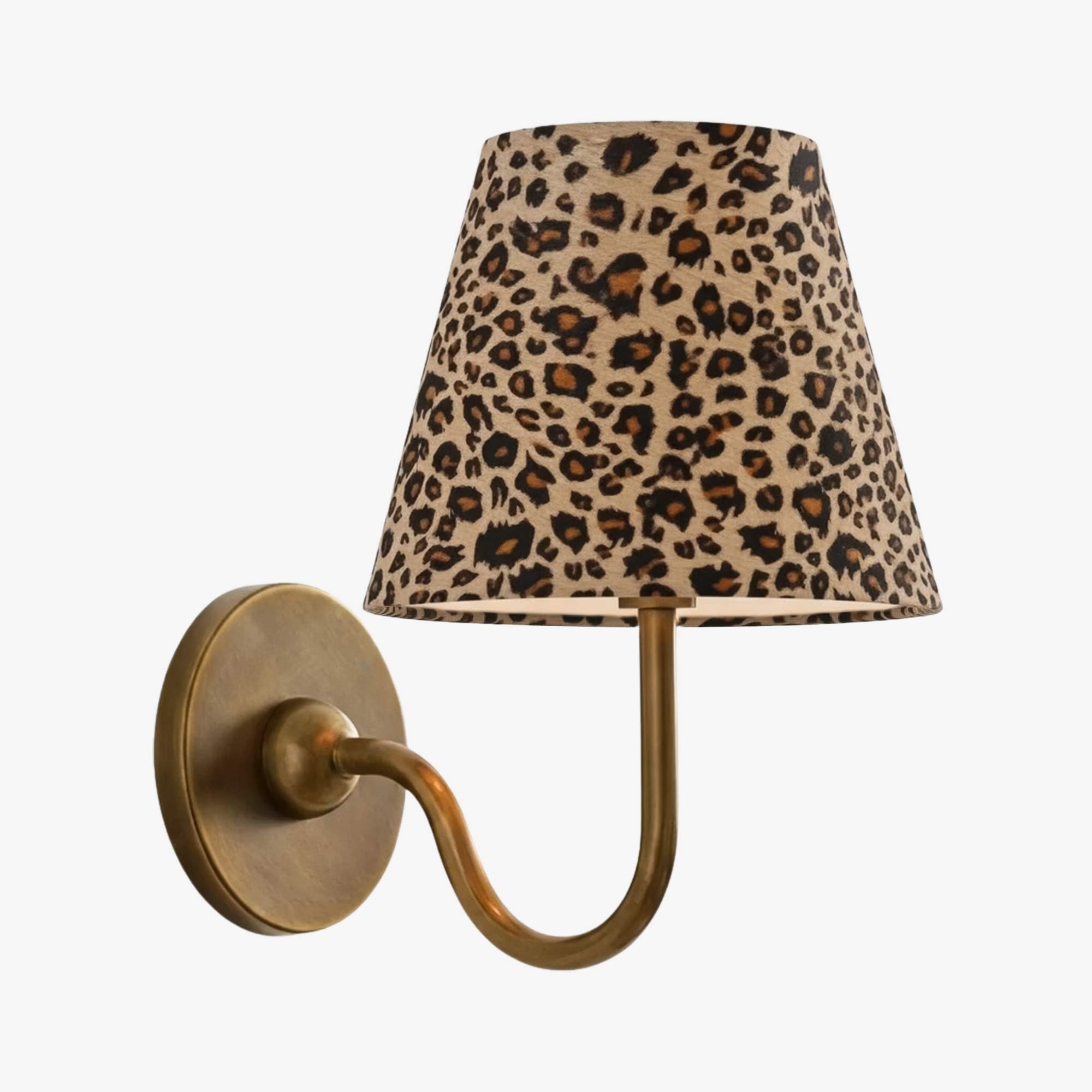 Leopard shade brass wall light side view