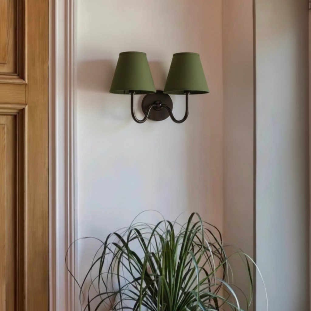 Green shade wall light in a real space