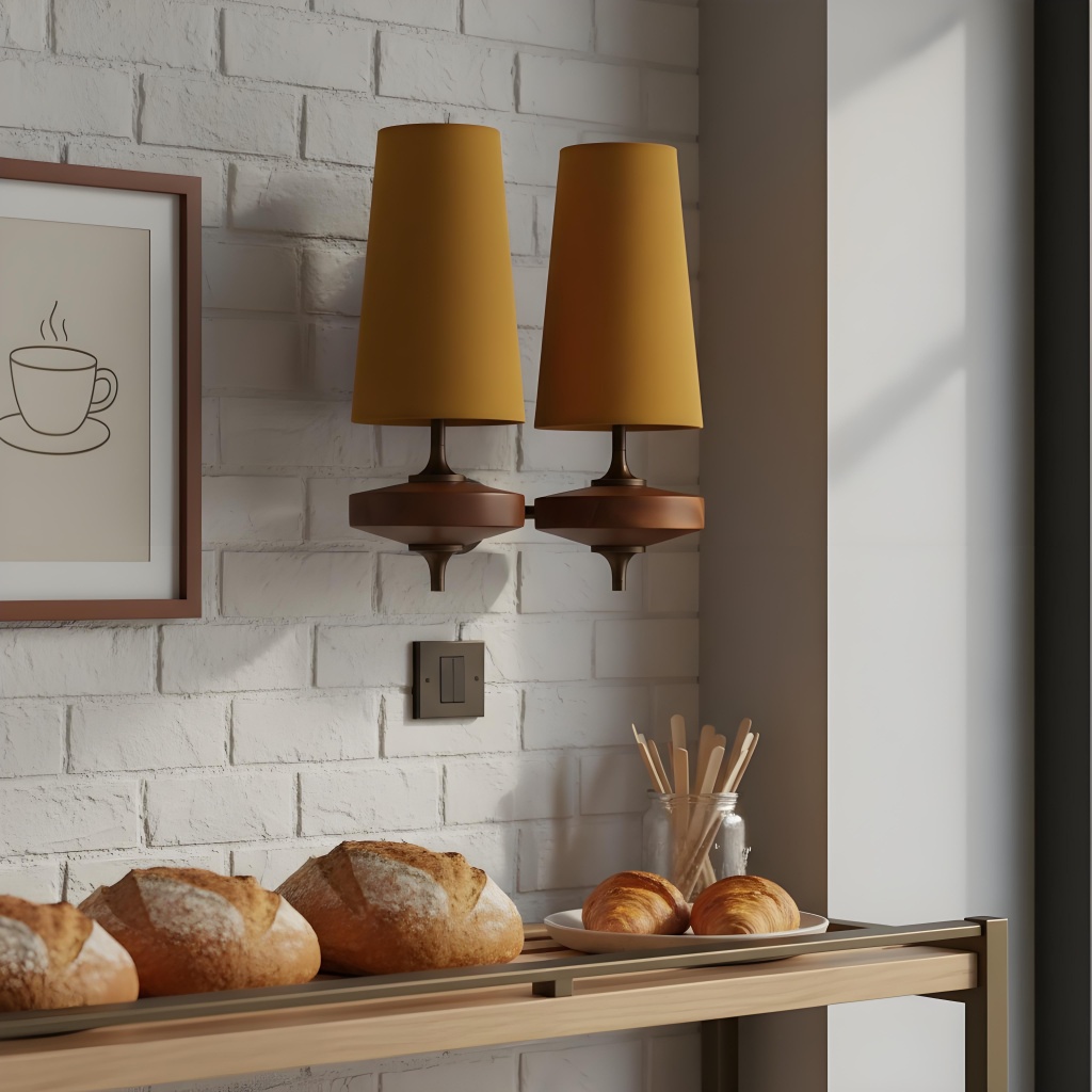 Mustard yellow double Luma wall lamp in a kitchen setting