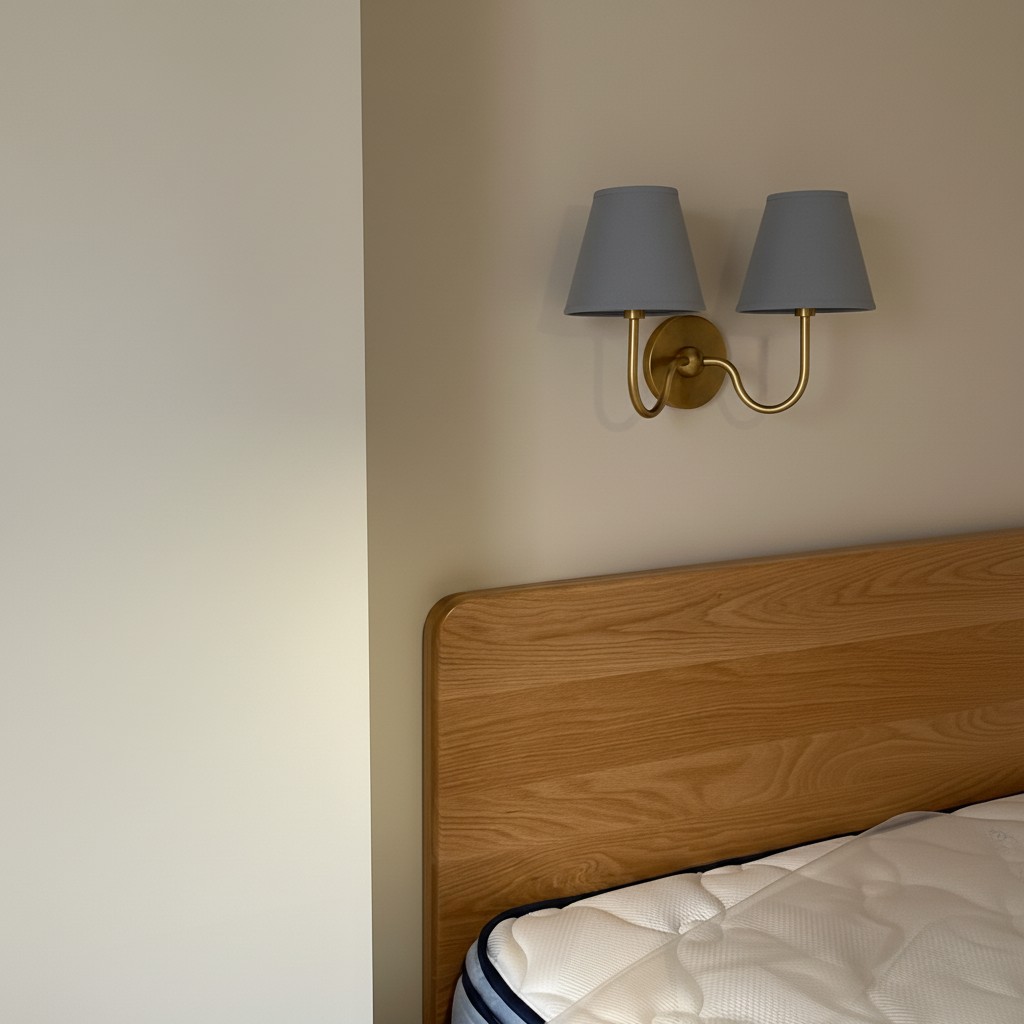 Blue shade wall light above bed