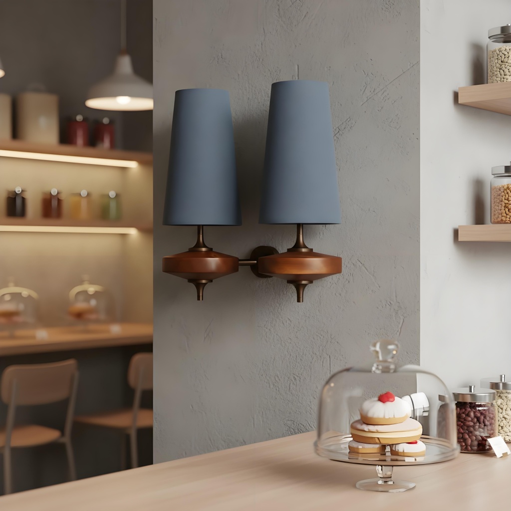 Blue double Luma wall lamp in a dining area