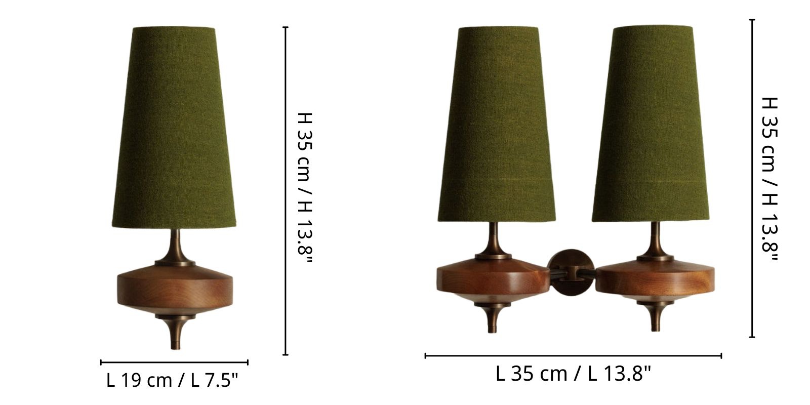 Luma wall lamp dimensions for one head and two heads