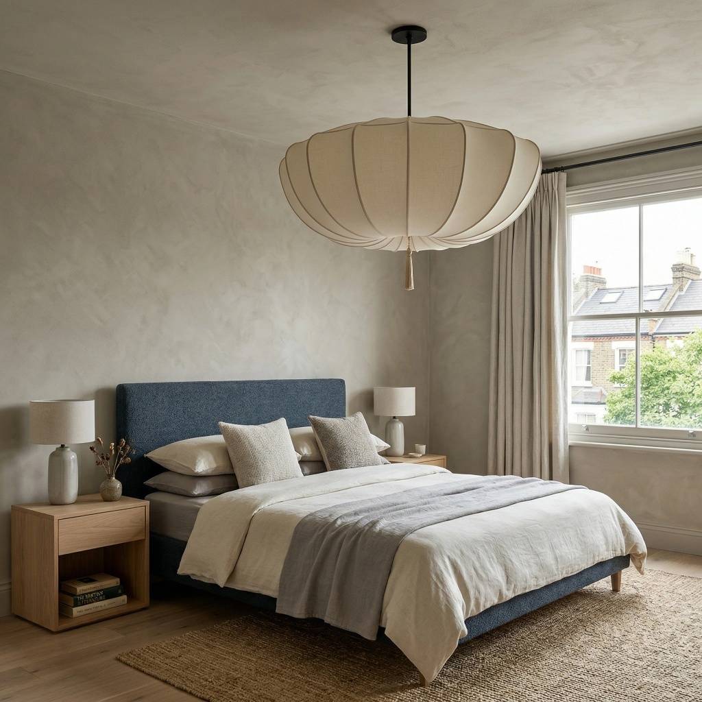 Stoffkronleuchter in einem Schlafzimmer