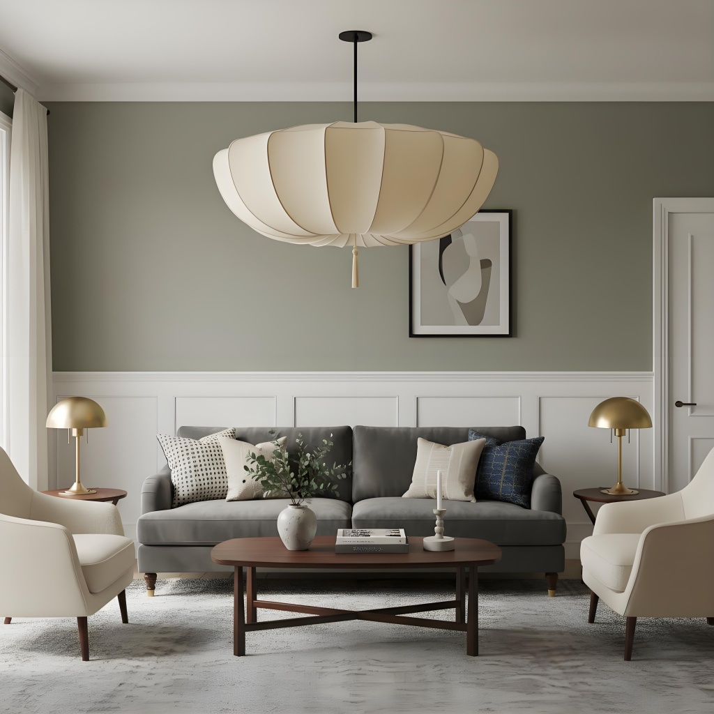 Kronleuchter aus Stoff über einem Sofa