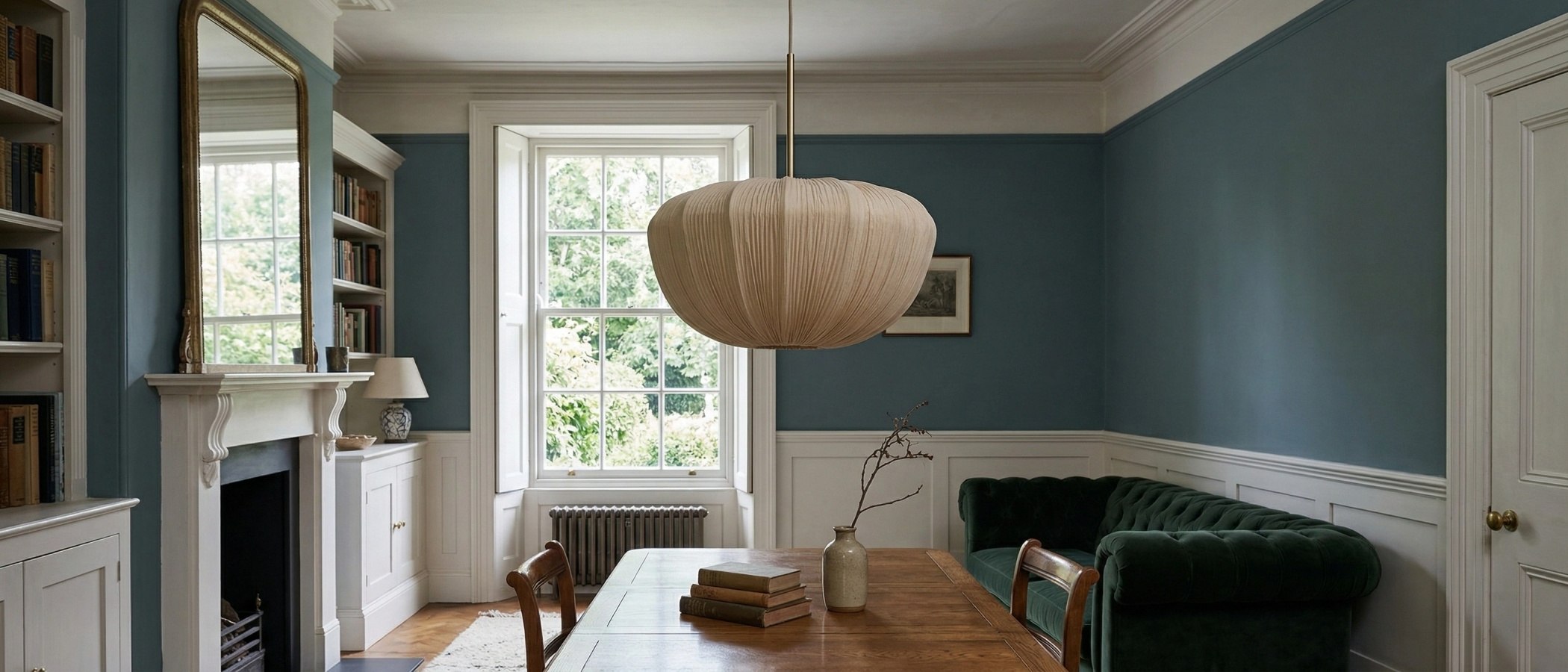 Ostrea Large Fabric Pendant Light in an interior dining space