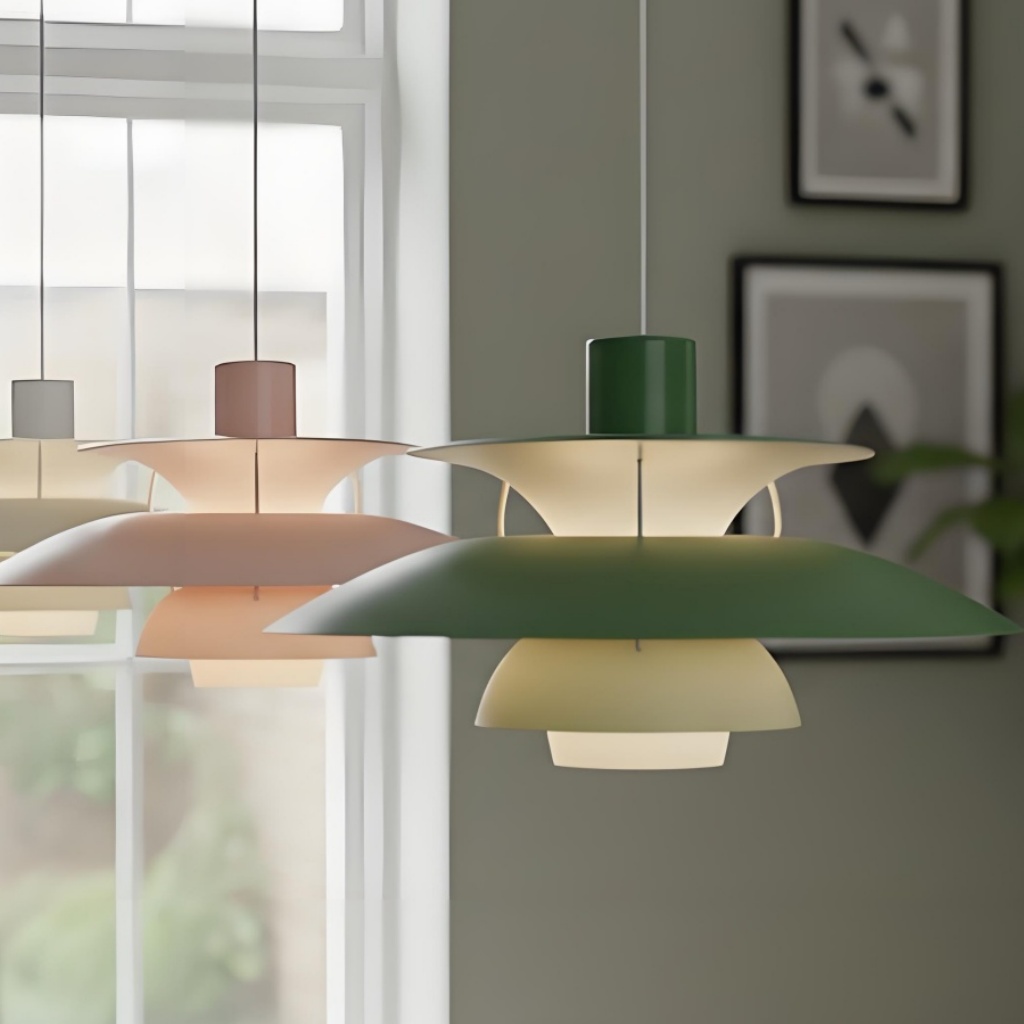 Layered pendant lights near window