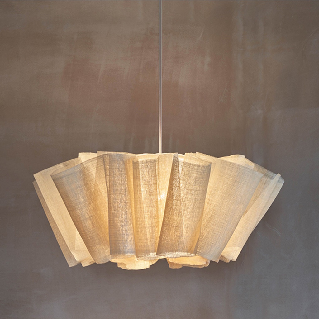 Warm pleated fabric pendant shade detail