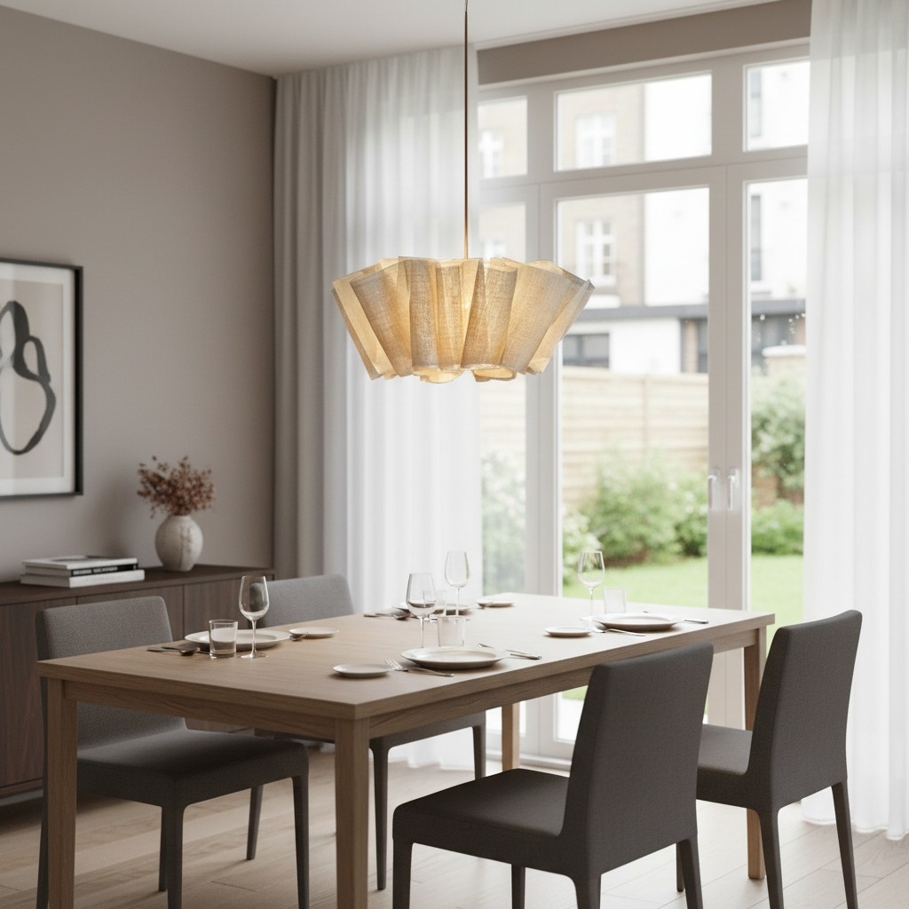 Meva pendant light over a dining table by a window