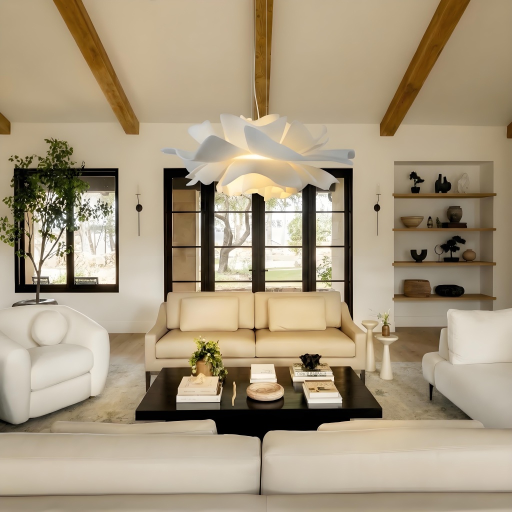 Flower pendant light in a living room