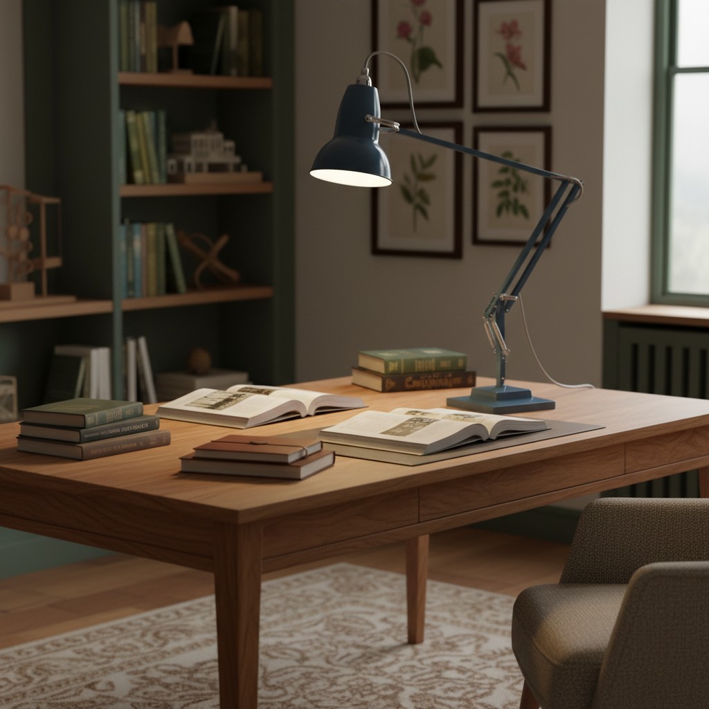 Blue Modryx desk lamp in a study room