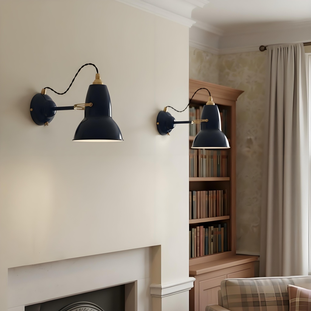 Black Modryx wall lights over a fireplace