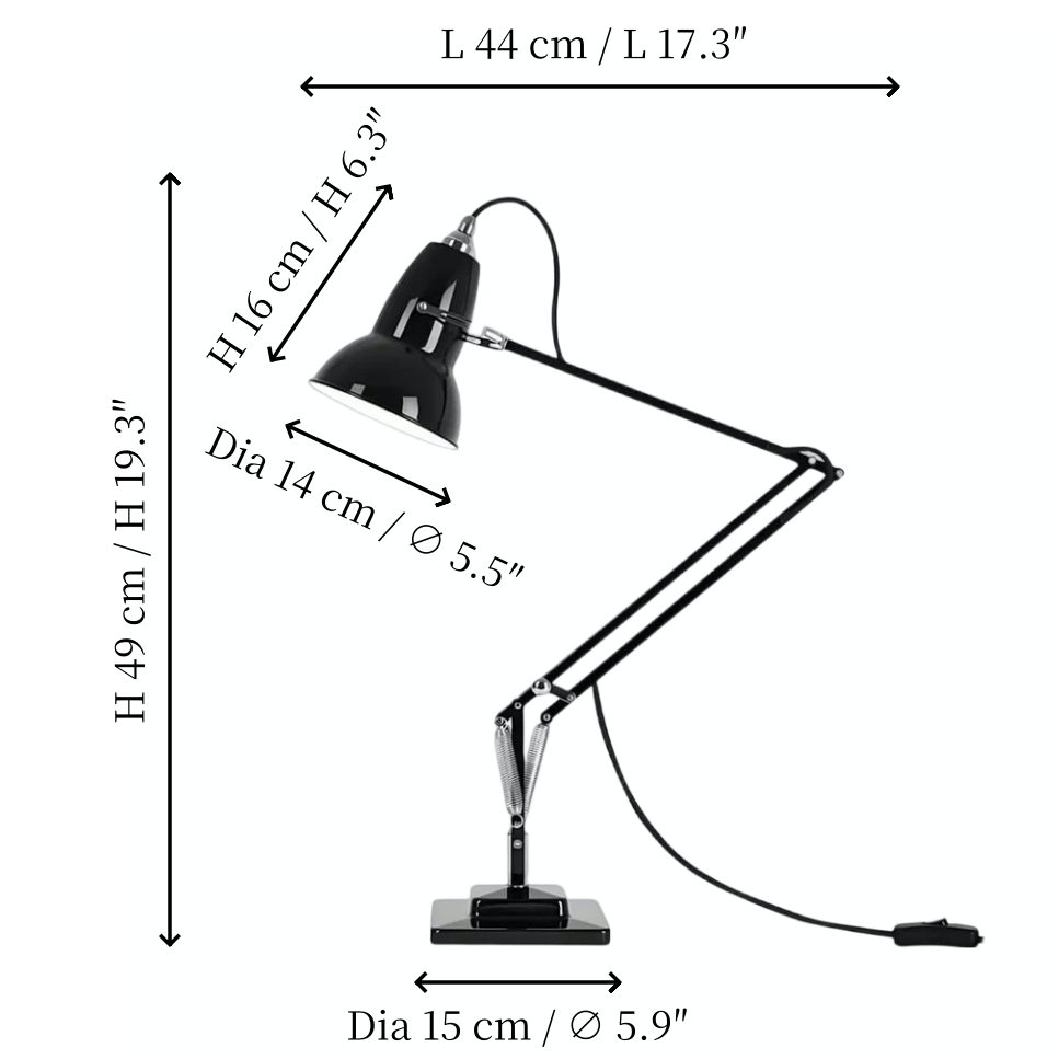 Modryx desk lamp dimensions diagram