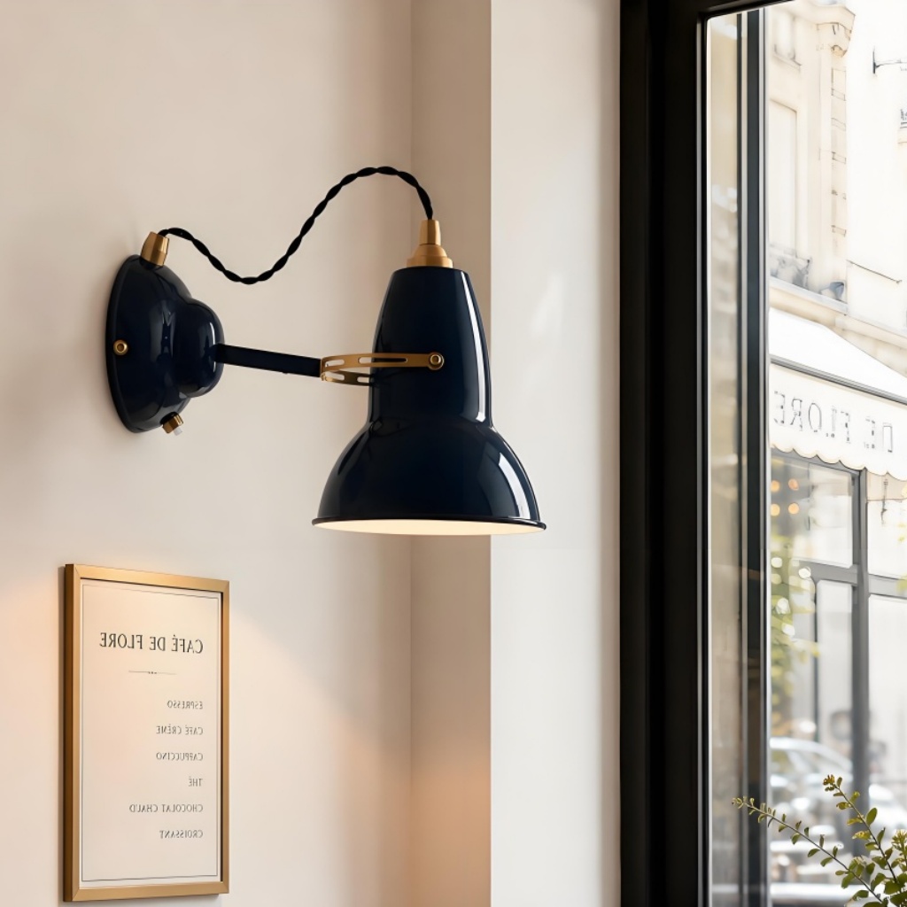 Black Modryx wall light beside framed artwork