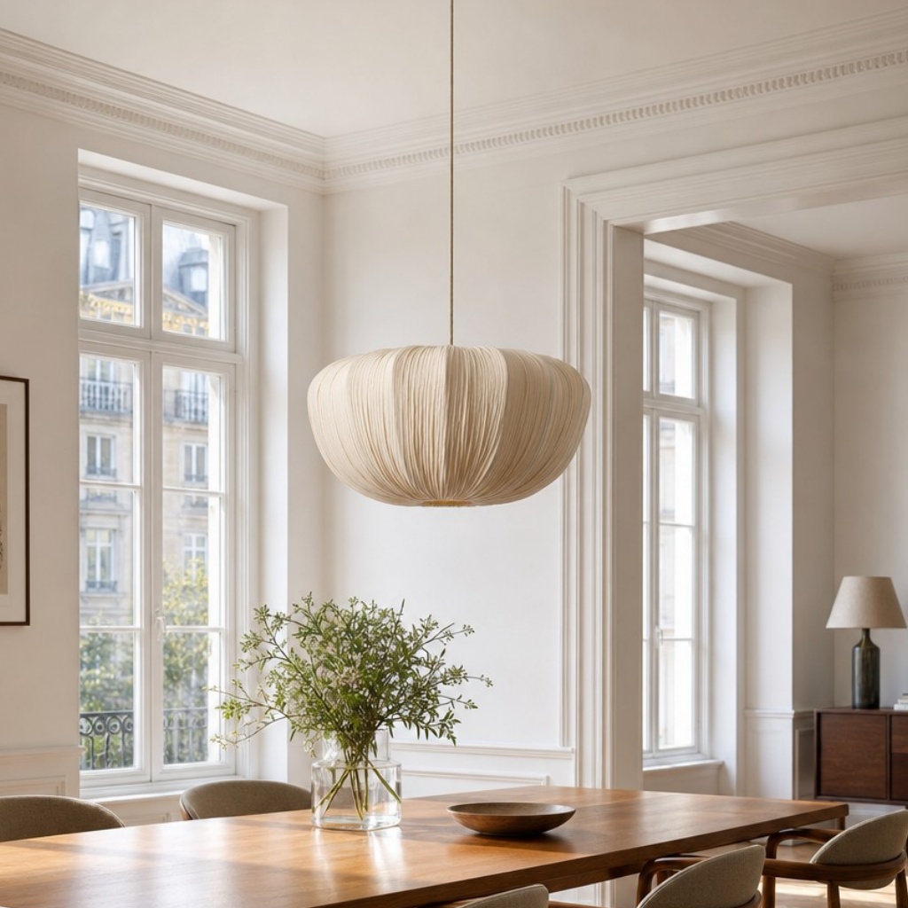 Ostrea pendant over a dining table in a bright room
