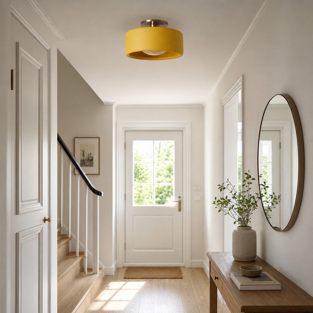 Yellow Cerova ceiling light in an entryway
