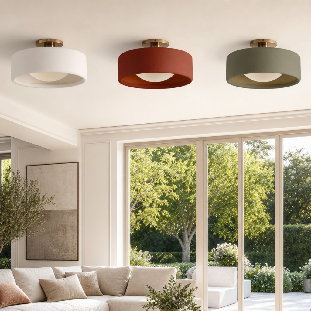 Cerova flush mount ceiling light options in a living space