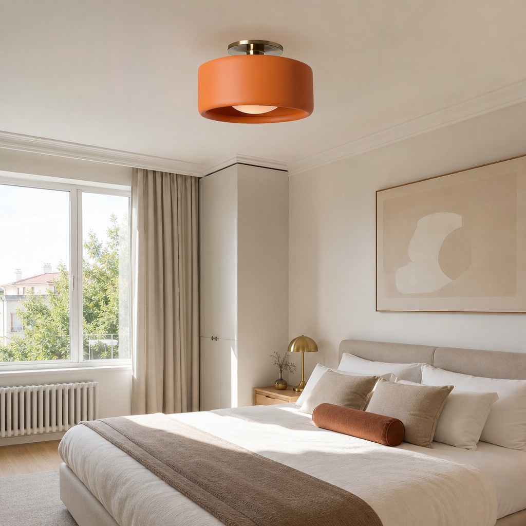 Orange Cerova ceiling light in a bedroom