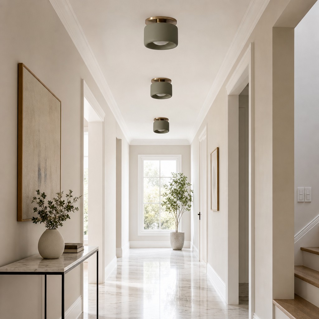 Multiple Cerova ceiling lights in a hallway
