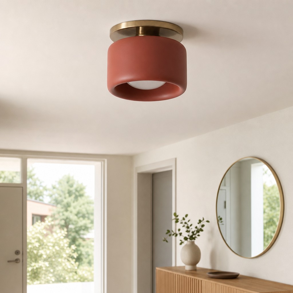 Red Cerova ceiling light in a room with mirror
