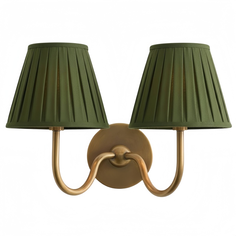 Green pleated shade double wall light