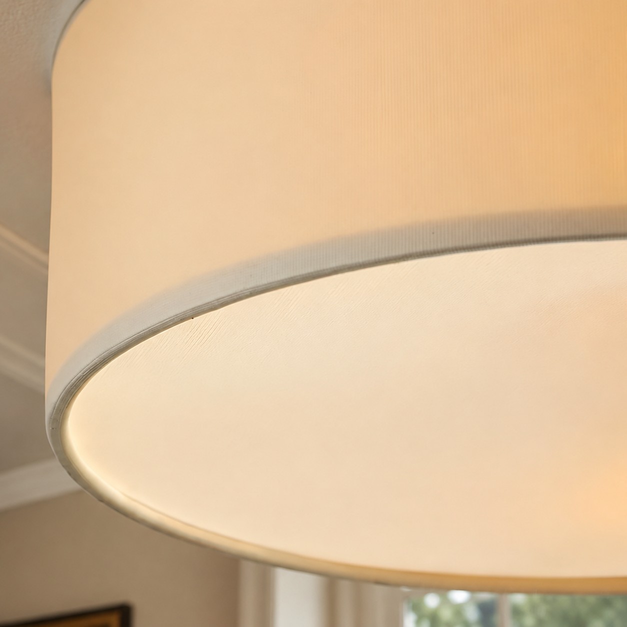 Close detail of cream drum shade and diffuser