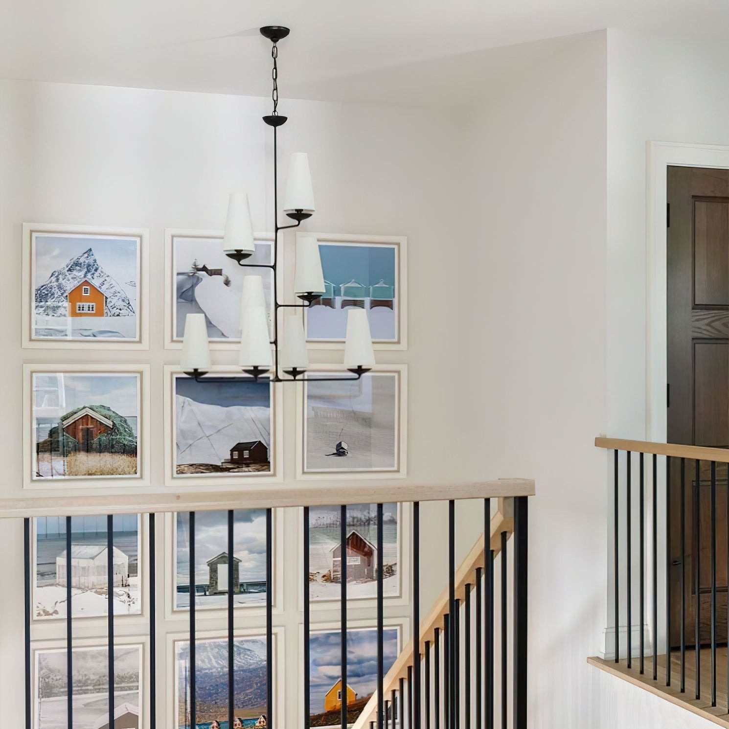 Fontaine Vertical Chandelier stair landing scene