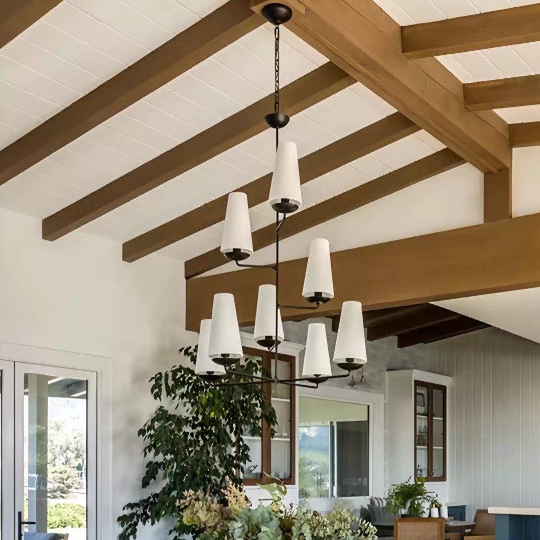 Fontaine Vertical Chandelier vaulted ceiling scene