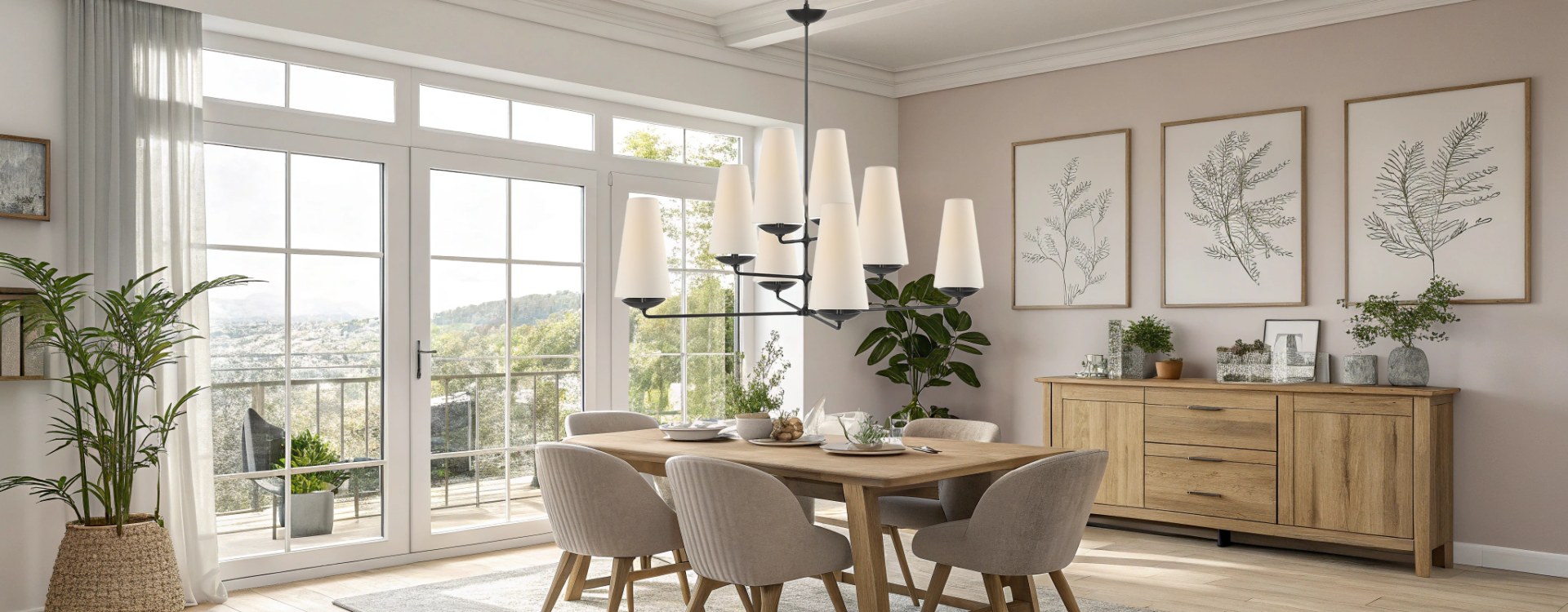 Fontaine Vertical Chandelier in a dining room
