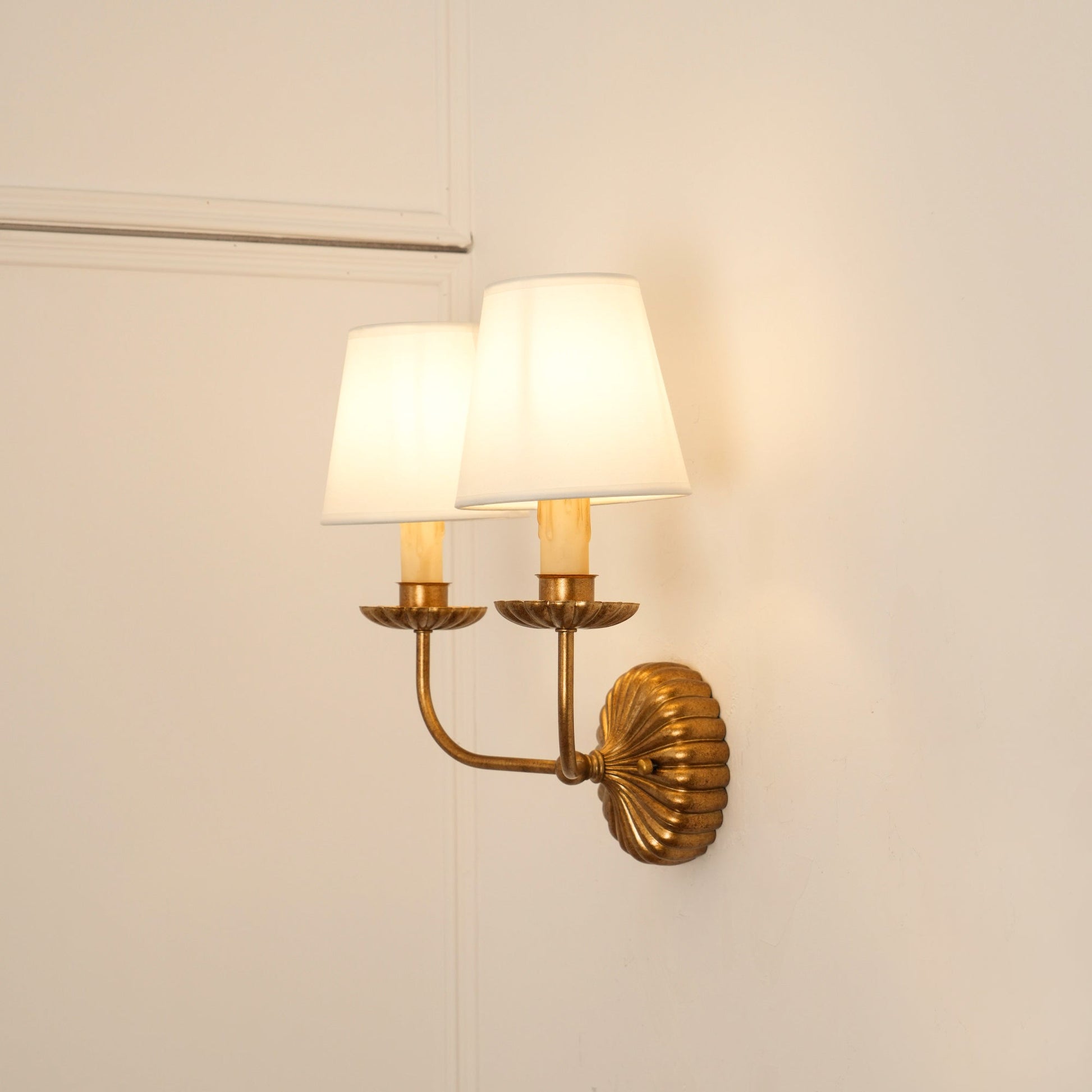Catina double wall sconce with fabric shades