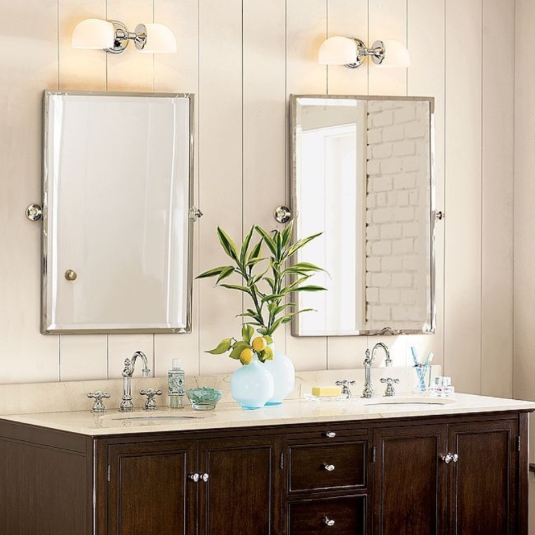Modern Mercer Double Horizontal Metal Wall Sconce in a double vanity bathroom setting
