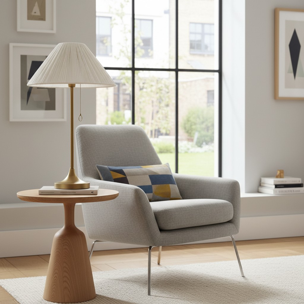 Nordlys lamp beside an armchair