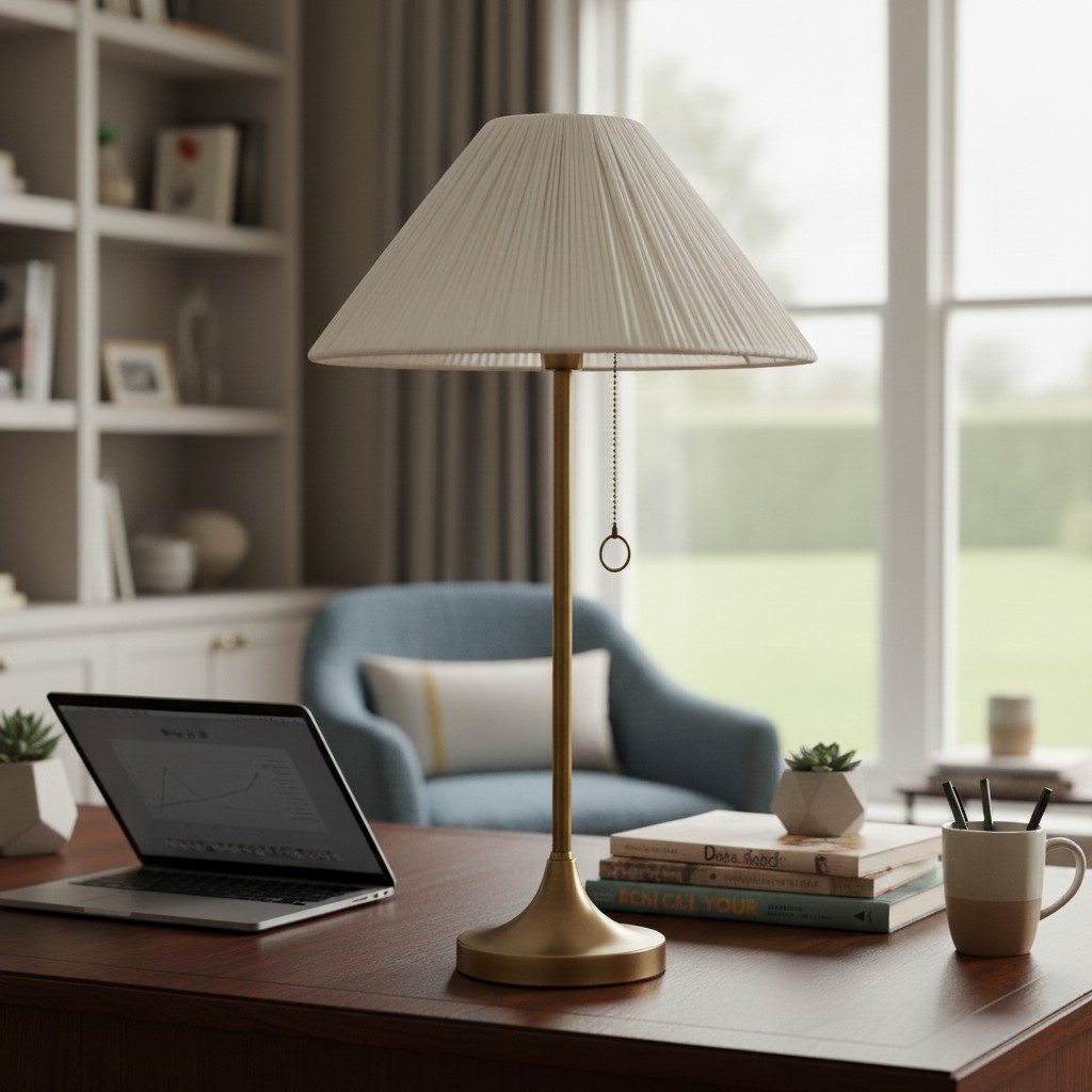 Nordlys lamp beside a laptop in a bright workspace