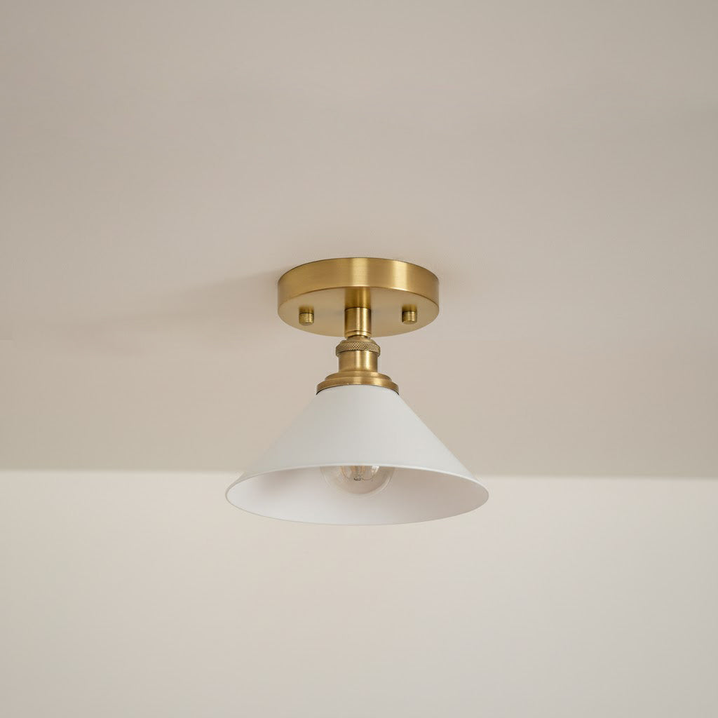 Installed detail view of Thetford ceiling light shade and bulb