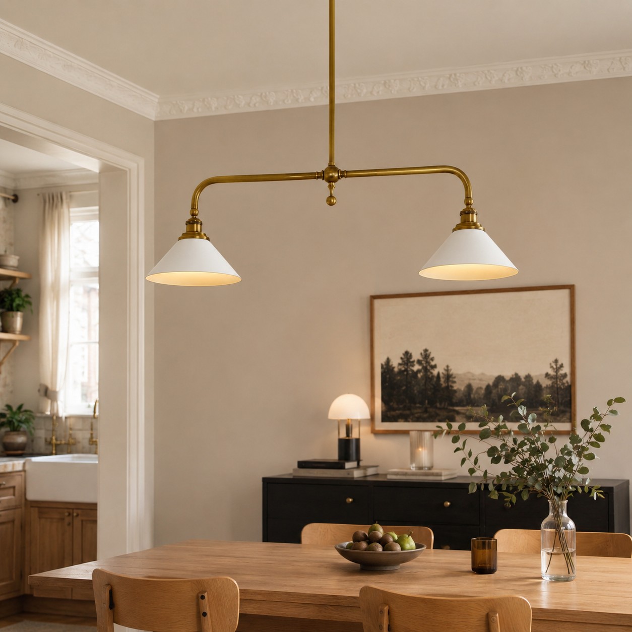 Thetford Pendant Light above a warm dining table