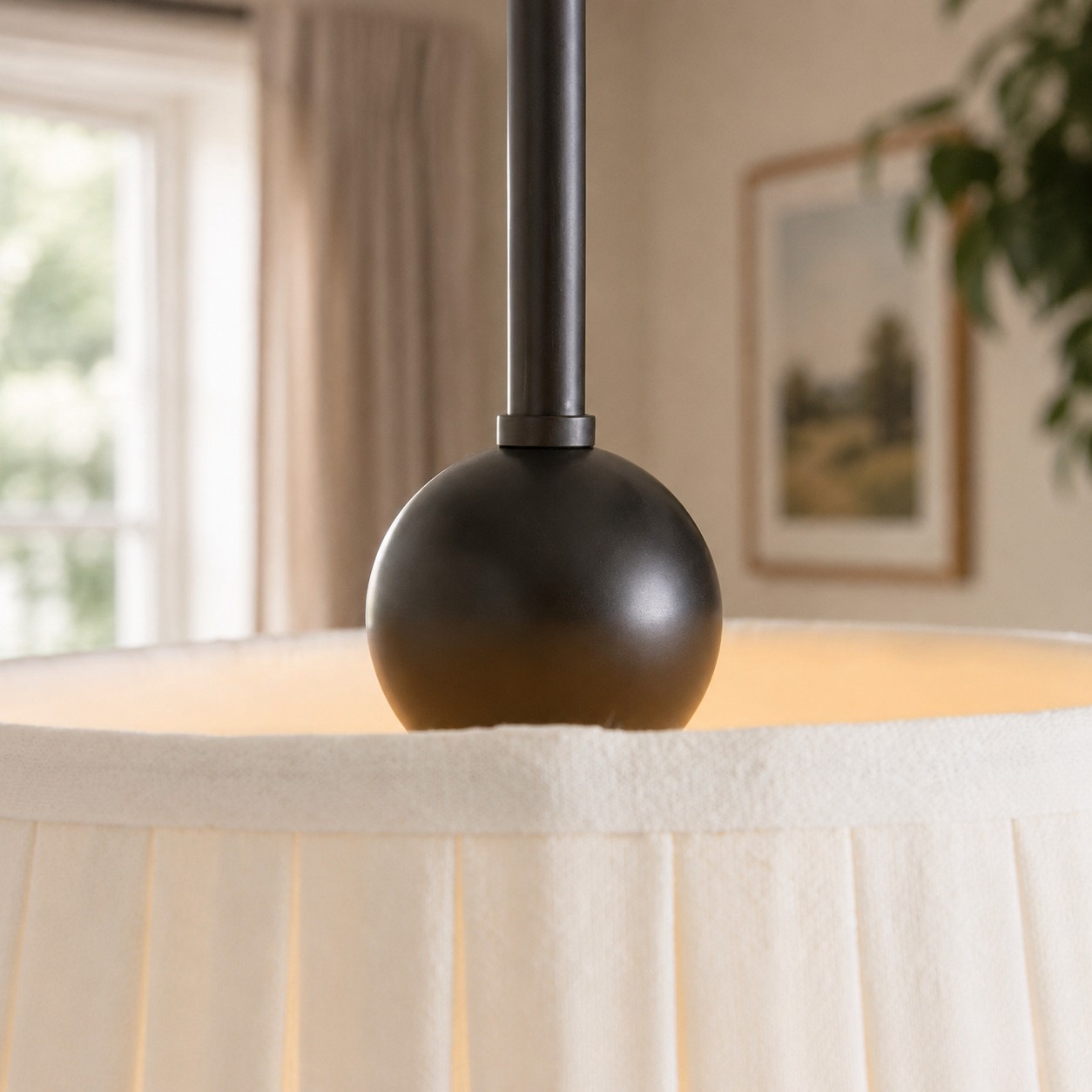 Matte black collar detail on pleated pendant